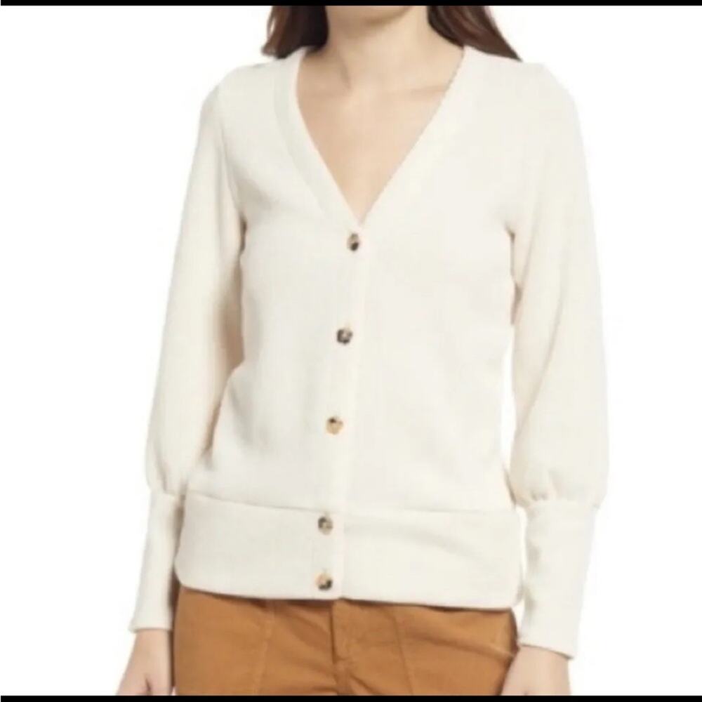 Madewell Ottoman Rib Cardigan Top Ribbed Cream White Button Front Sweater Sz XS